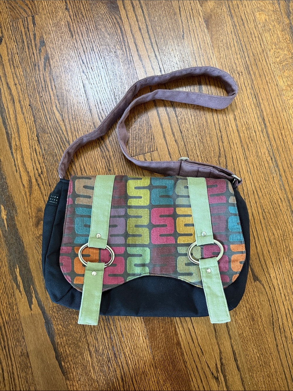 1154 Lill Studio Unisex Multicolor Patterned Flap Crossbody with Black Body